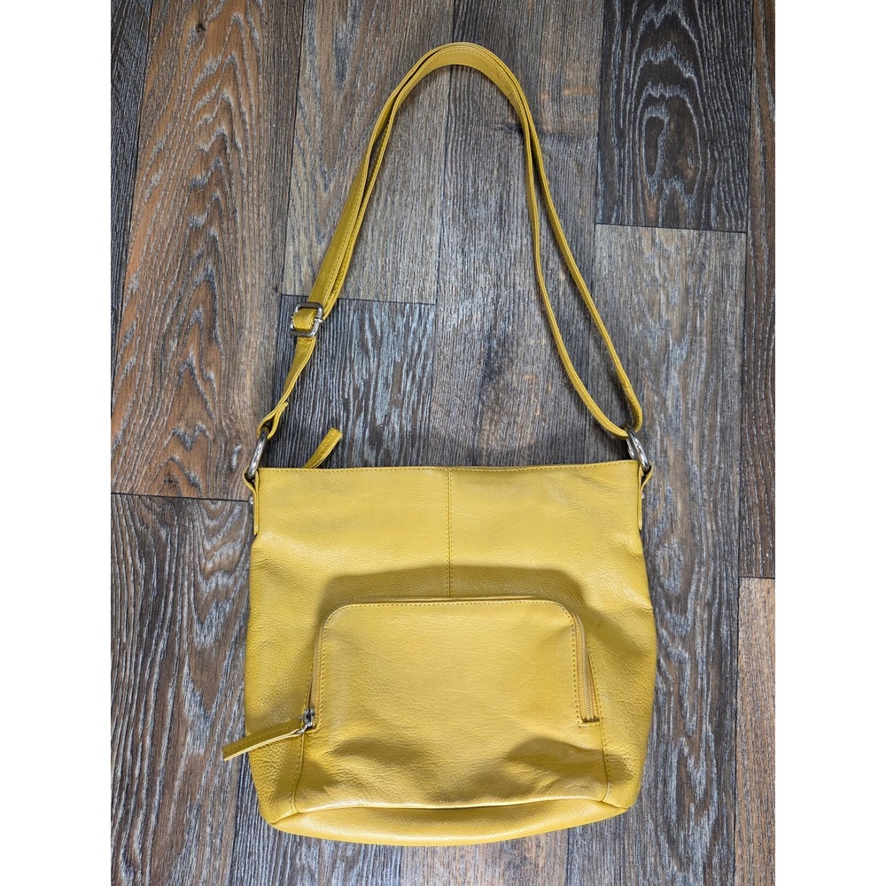 Marco Avane Yellow Leather Crossbody Bag Organizer Purse Silver Hardware